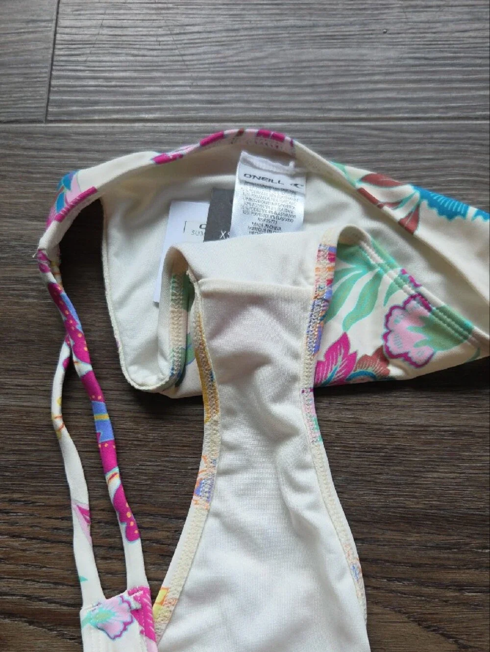 Nwot Oneill Floral Print Cream Bikini Bottoms with Multicolor Accents Size Large